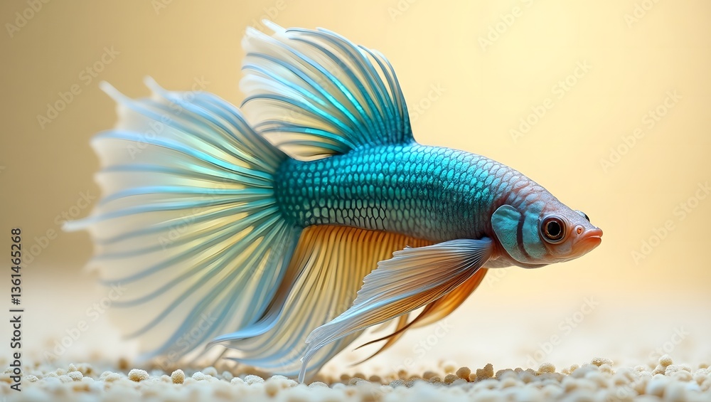 Fototapeta premium Betta fish in an artistic pose on a light sand-colored background