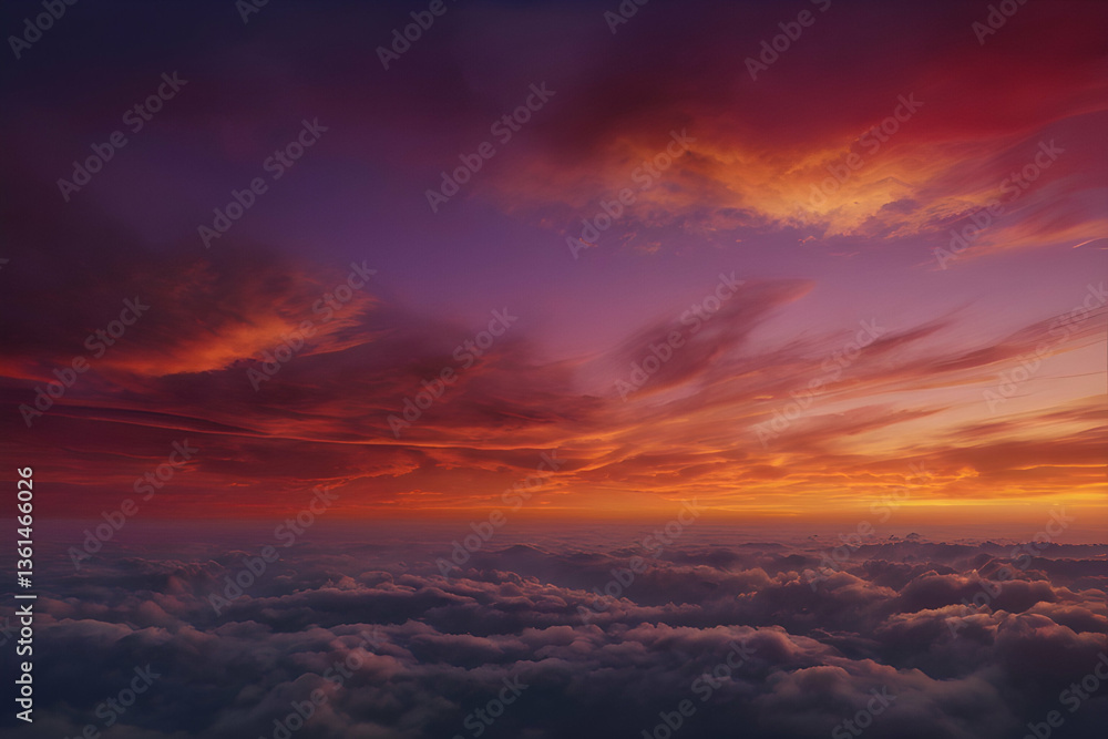 Deep twilight purple fades into a fiery crimson sky gradient. Deep twilight purple fades into a fiery crimson sky gradient.