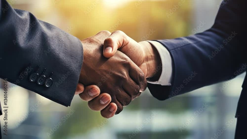 Handshake of Partnership: A close-up shot of two hands clasping in a ...