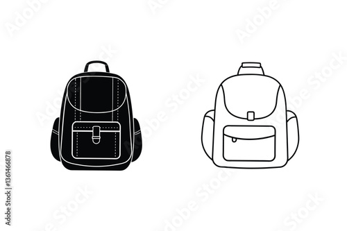 Backpack Icons Black, Outline, Travel, School, Bag, Pack, Luggage, Hiking, Camping, Gear
