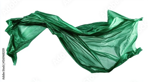 Flowing undulating green silky fabric forming dynamic drapery and curves creating an elegant sophisticated and abstract composition