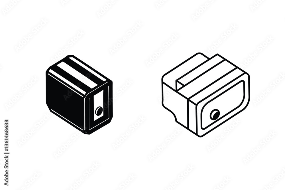 Pencil Sharpener Isometric Design Solid and Outline Illustrations Pencil Sharpener Isometric Design Solid and Outline Illustrations