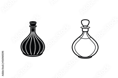 Decanter, bottle, glassware, liquid, alcohol, wine, spirits, design, illustration, vintage
