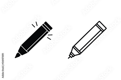 Colored Pencil and Marker Icons Drawing, Writing, Art Supplies