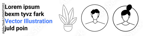 Potted plant and two avatar outlines for a male and female figure in clean design. Ideal for profiles, websites, eco themes, personal branding, minimal design, social media icons, flat landing page