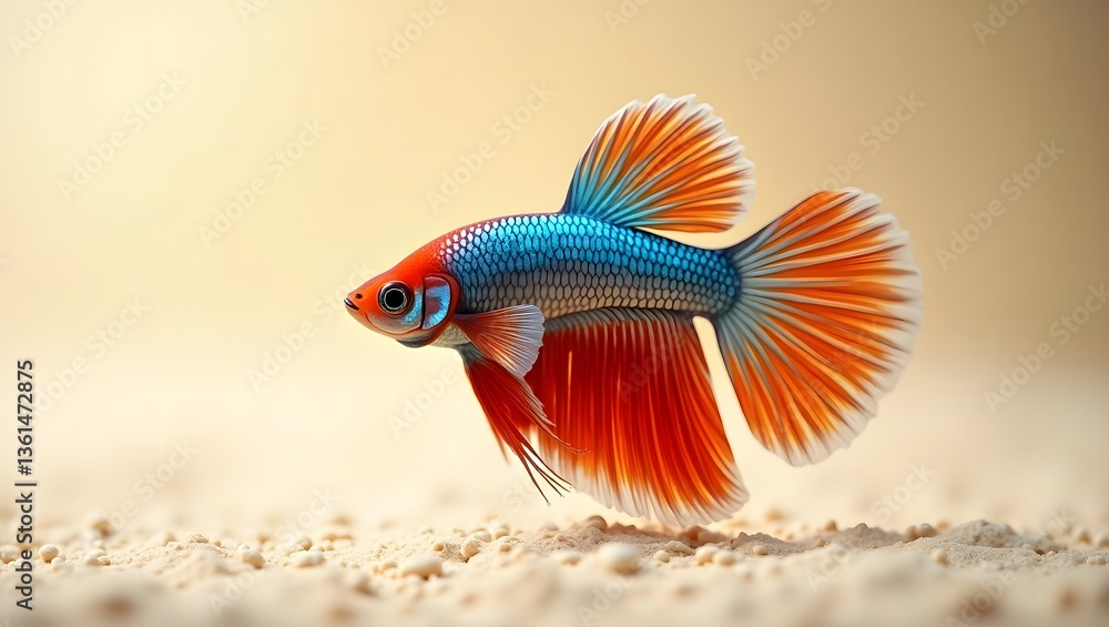 Fototapeta premium Betta fish in an artistic pose on a light sand-colored background