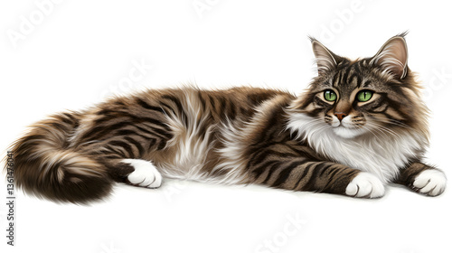 Norwegian forest cat on white background