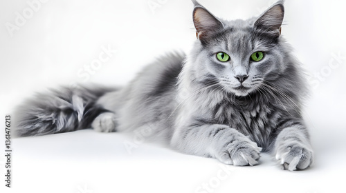 Norwegian forest cat on white background