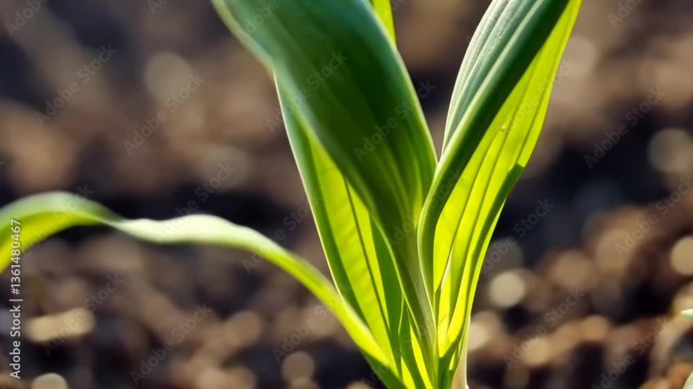 Young corn plant emerging from soil Young corn plant emerging from soil