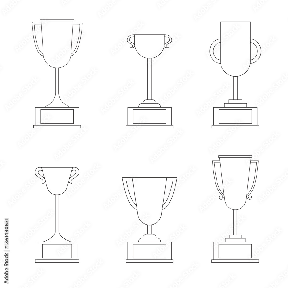 Collection of outline winner's cups. Vector illustration isolated on white background Collection of outline winner's cups. Vector illustration isolated on white background