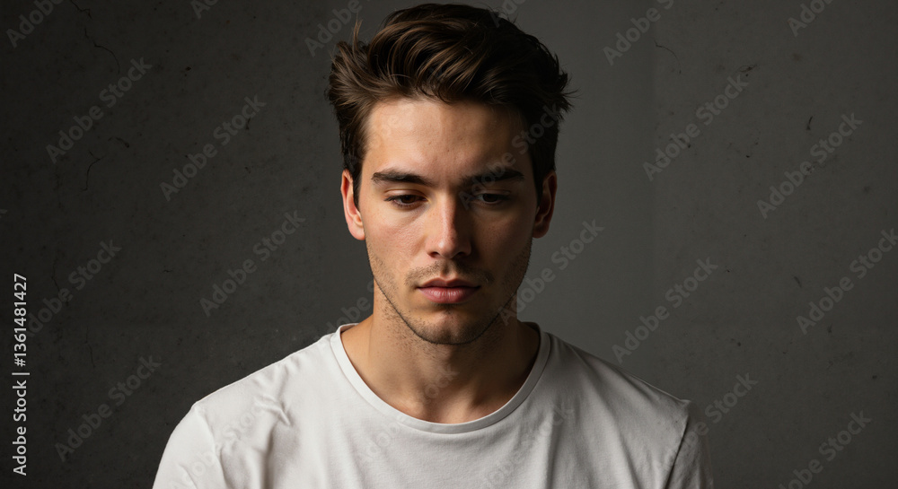 Naklejka premium Thoughtful young man expressing deep emotions against a neutral background 