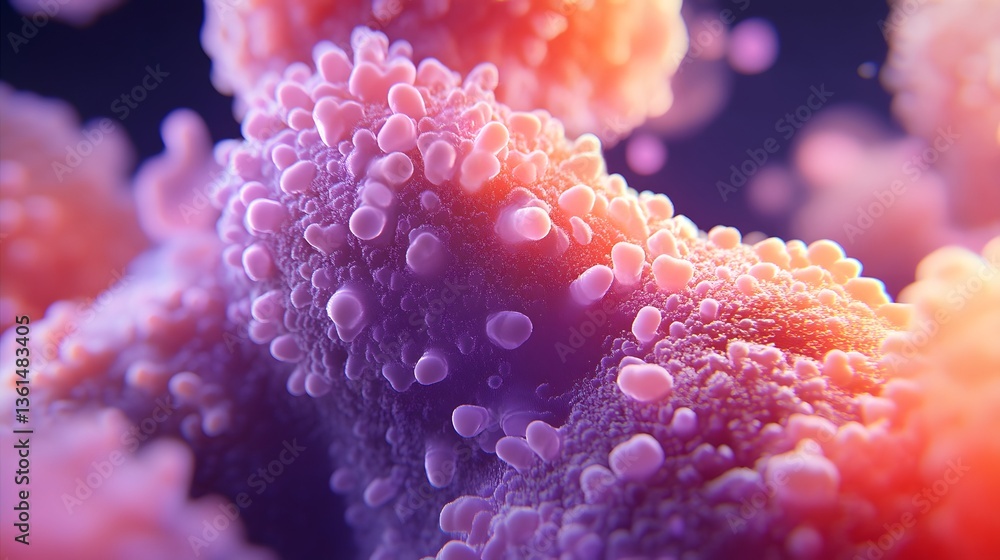 Fototapeta premium Microscopic Cellular Structure, vibrant colors, dark background, medical research