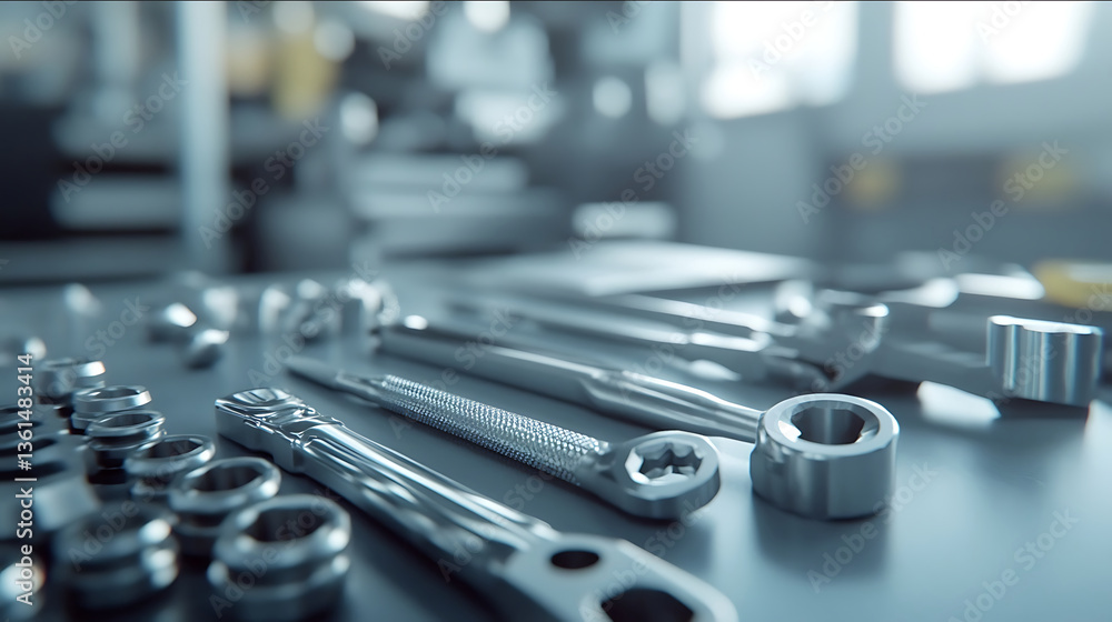 blurry product shot of diverse grey technical tools laying on the floor bright friendly atmosphere blurry product shot of diverse grey technical tools laying on the floor bright friendly atmosphere