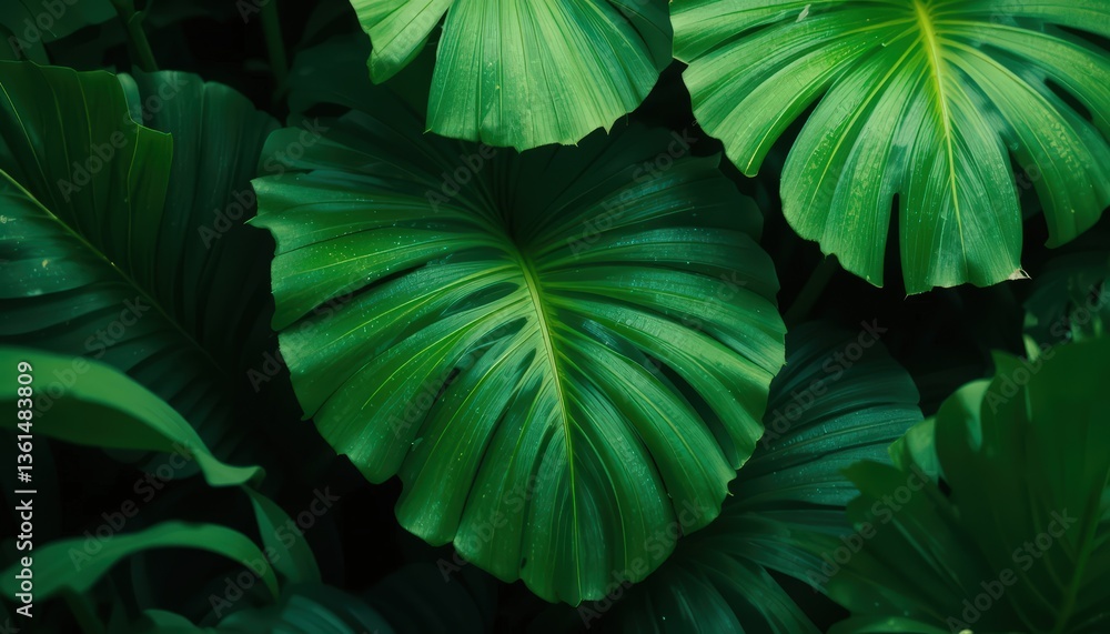 Fototapeta premium Lush Green Tropical Foliage: A Deep Dive into Nature's Emerald Embrace