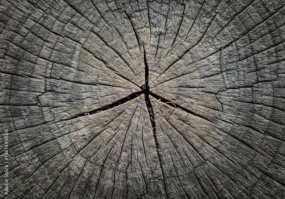 Fototapeta premium Weathered Tree Stump Texture Dark Gray Tones. AI Generated