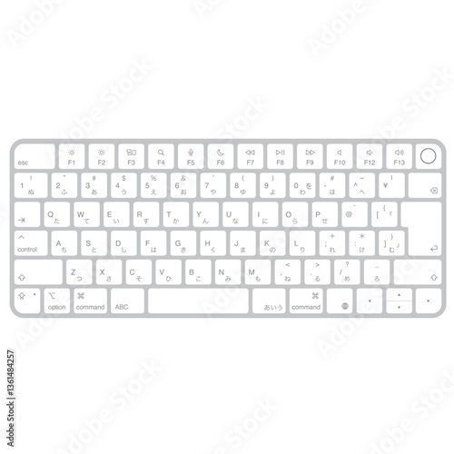 Modern silver desktop bluetooth keyboard isolated on white. JIS  layout.Vector illustration