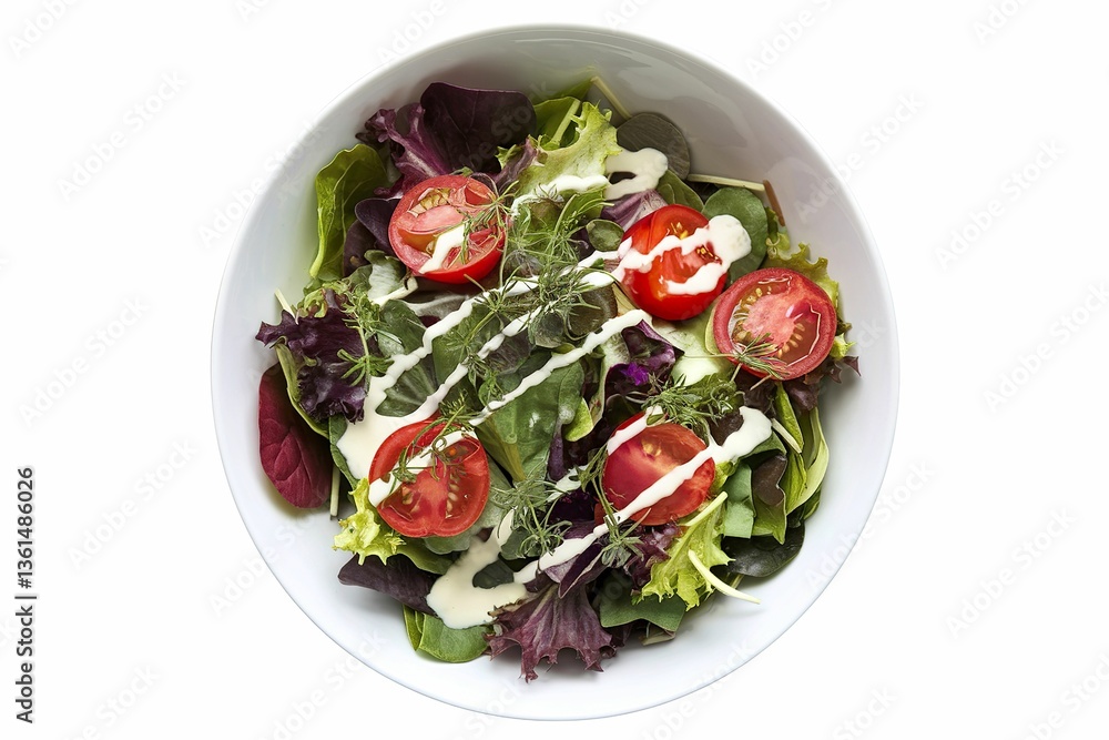 A photo of a white bowl with a fresh salad A photo of a white bowl with a fresh salad
