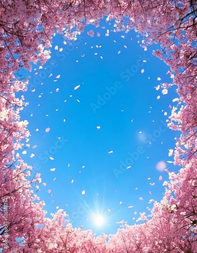 縦型サイズの桜の花のフレーム：春と桜の風景。サムネイル、バナー、ショート動画に、