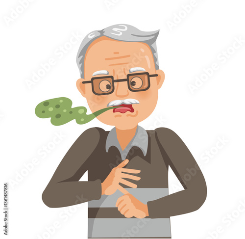 Elderly man with gas, bloating and burping