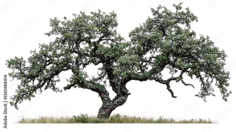 Isolated large green tree with twisted trunk and branches against white background. Isolated large green tree with twisted trunk and branches against white background.