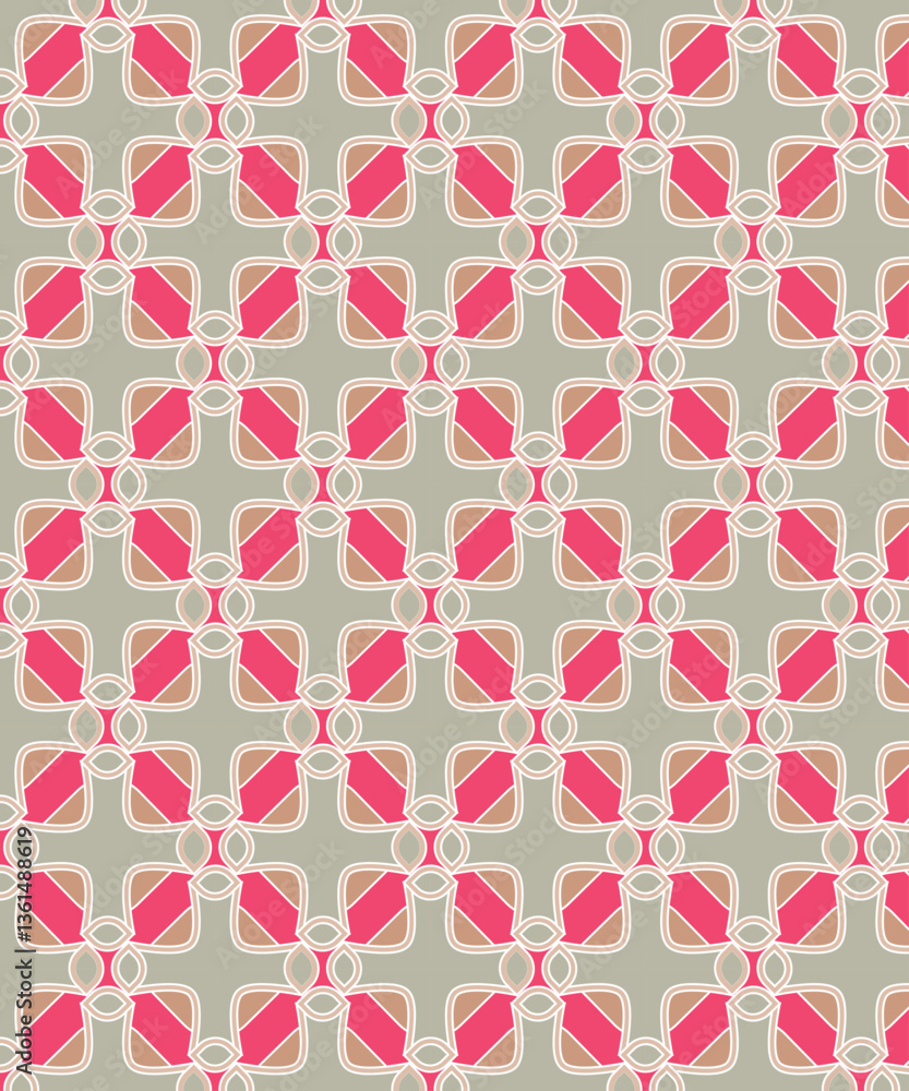 A seamless retro geometric pattern with red and beige elements on a muted green background. Perfect for wallpapers, textiles, and digital designs A seamless retro geometric pattern with red and beige elements on a muted green background. Perfect for wallpapers, textiles, and digital designs