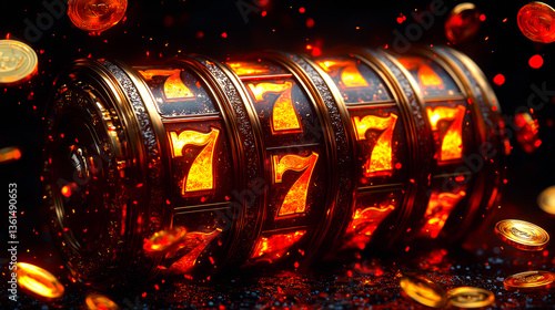 Obraz na płótnie Casino slot machine wins the jackpot 777 on bright background. Casino Banner advertising template w salonie