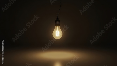 Wallpaper Mural Glowing Filament Light Bulb Hanging in Dark Room Warm Light Minimalist Design Interior Decor Torontodigital.ca