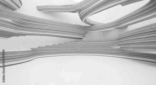Abstract White Interior Architecture with Modern Curved Lines Design