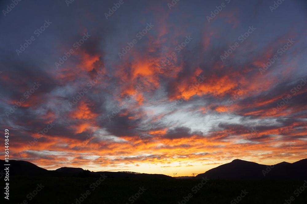 sky with clouds and sunset on the mountain in summer sky with clouds and sunset on the mountain in summer