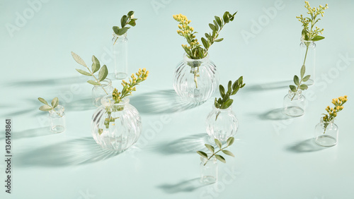 miniature vases on a light blue background