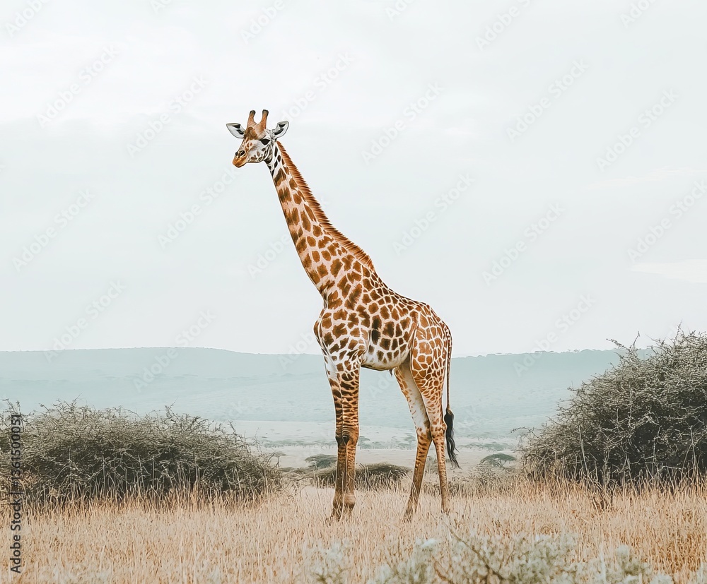 Obraz premium Elegant Giraffe Standing Tall in the Savannah Landscape
