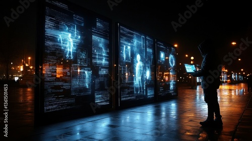 Wallpaper Mural Citizens interacting with public holographic kiosks for city services. Torontodigital.ca