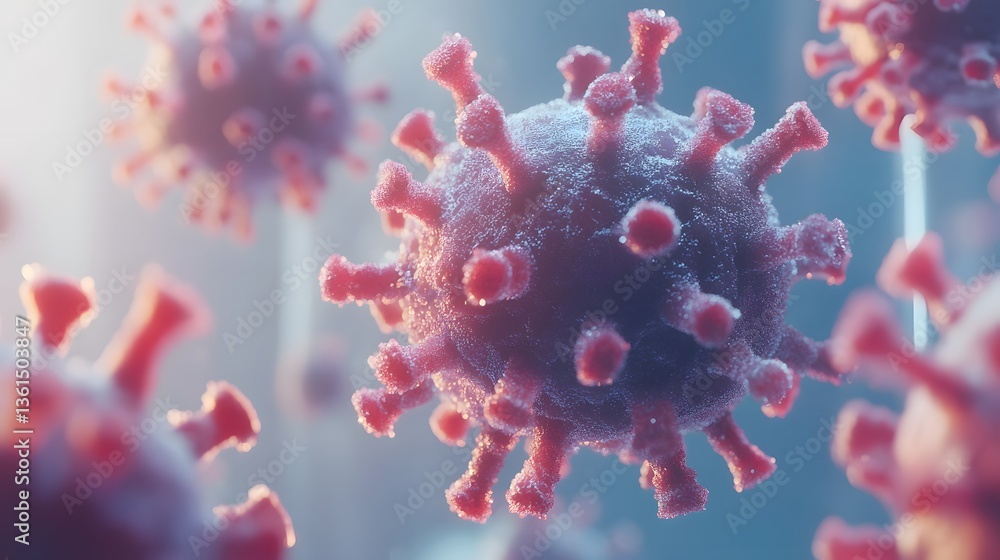 Naklejka premium Microscopic Virus Closeup, Scientific Research, Blurred Background