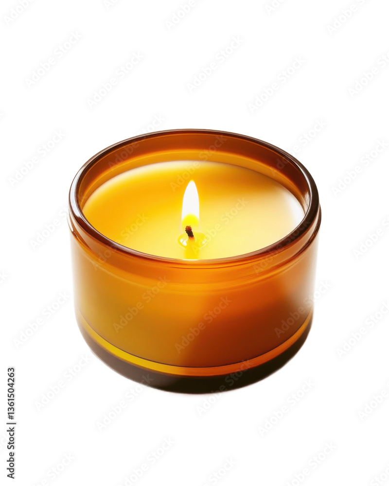 Transparent background image separated png. Lit Amber Candle in Glass Container on Transparent Background Transparent background image separated png. Lit Amber Candle in Glass Container on Transparent Background