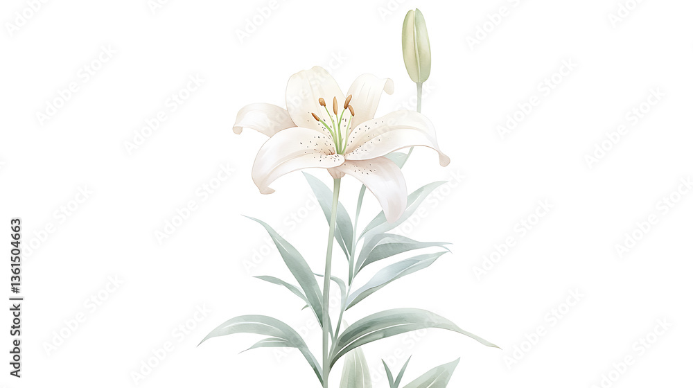 Fototapeta premium A white flower with green leaves