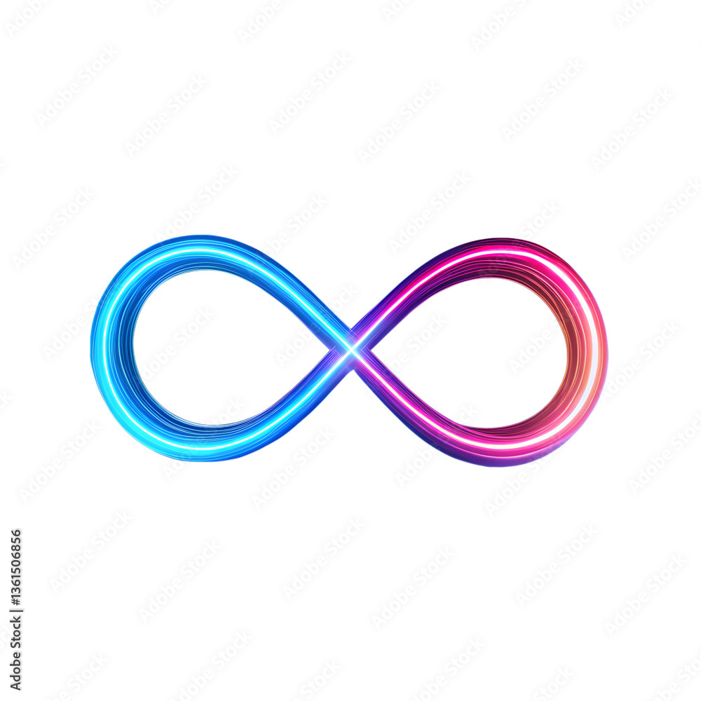 A neon infinity symbol glowing in the dark.
A neon infinity symbol glowing in the dark.