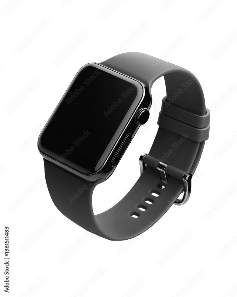 Transparent background image separated png. Black Smartwatch with Silicone Strap on Transparent Background Transparent background image separated png. Black Smartwatch with Silicone Strap on Transparent Background