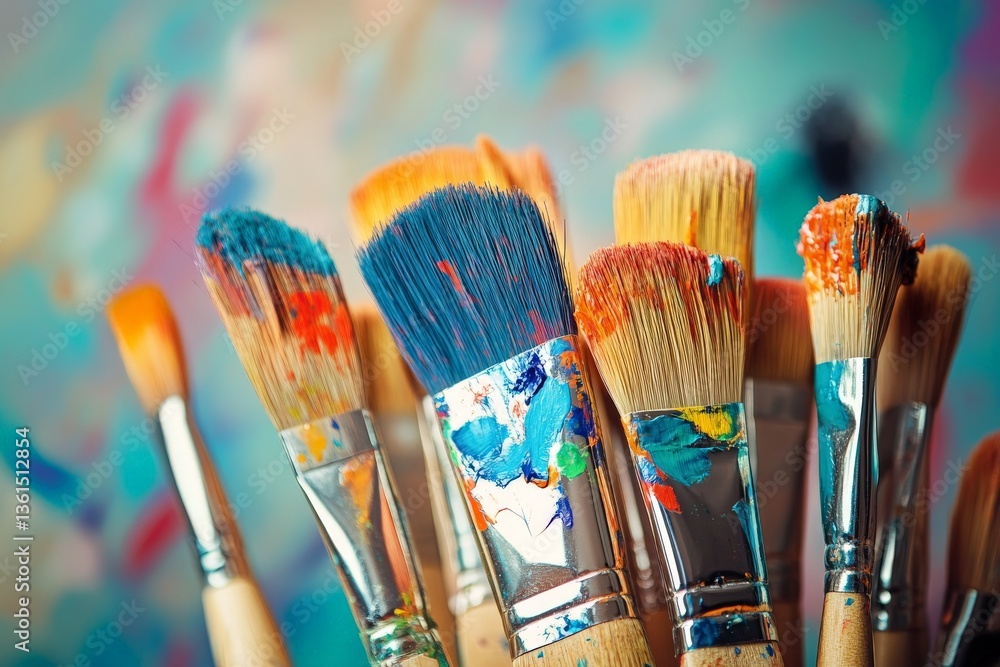 Fototapeta premium colorful paint brushes painting studio