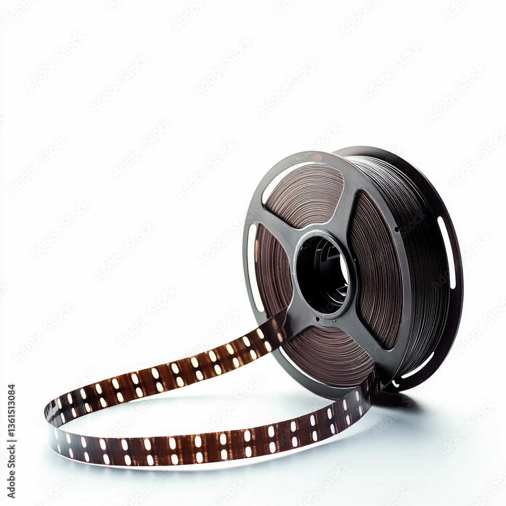 Naklejka premium A vintage film reel is captured in a close-up studio shot, evoking nostalgia and cinematic history.