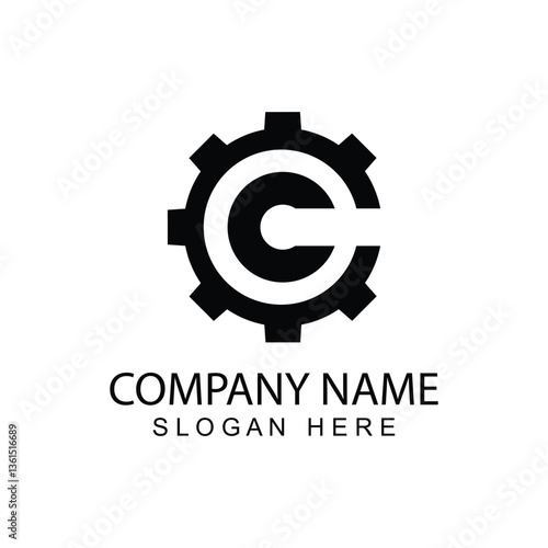 Letter c combination gear logo design