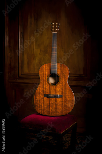 acoustic guitar on wooden background