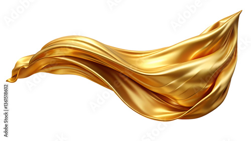 golden cloth material flying in the wind isolated  on white  background PNG. GENERATIVE AI