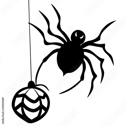 A spider with candy caught in it's web silhouette vector illustration