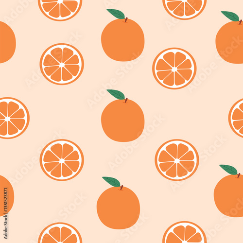 Vector seamless pattern with orange fruits, leaves,and branches. Cute orange fruit background. Flat style pattern for print,fabric,textile and packaging.