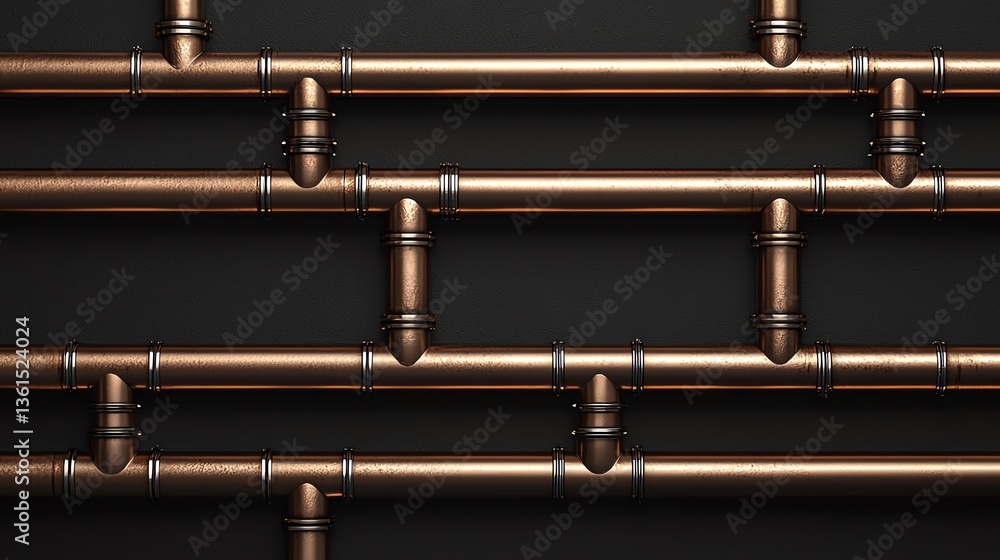 Fototapeta premium Close-up of copper plumbing pipes in parallel.