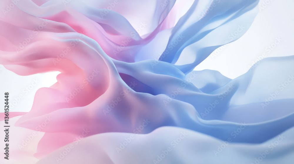 Fototapeta premium Dreamlike Flowing Silk in Pink and Blue with Soft and Elegant Textures Silk Wallpaper 