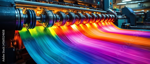 Vibrant color printing process in action.