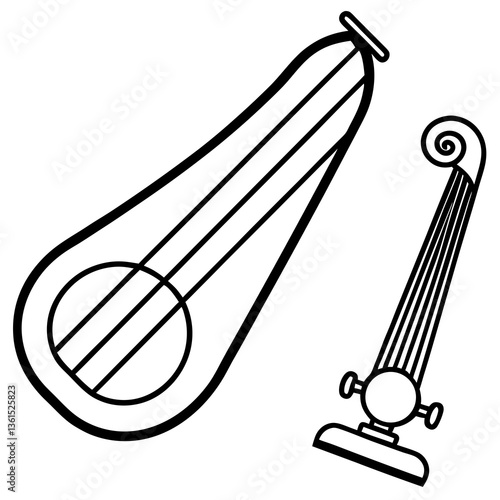 Harp Hover board line art vector illustration 