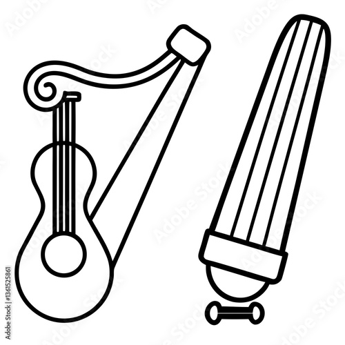 Harp Hover board line art vector illustration 