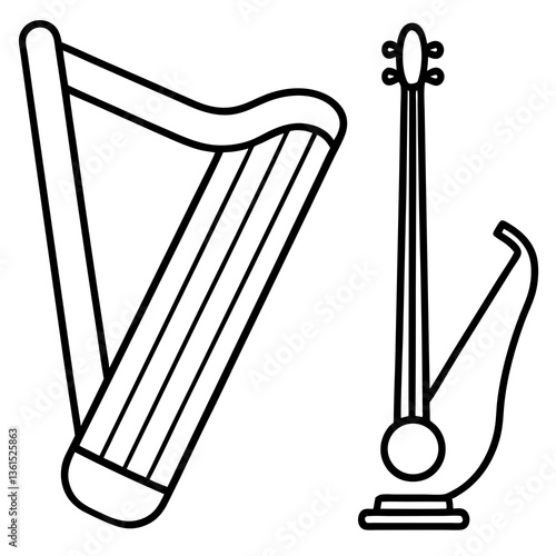 Harp Hover board line art vector illustration 